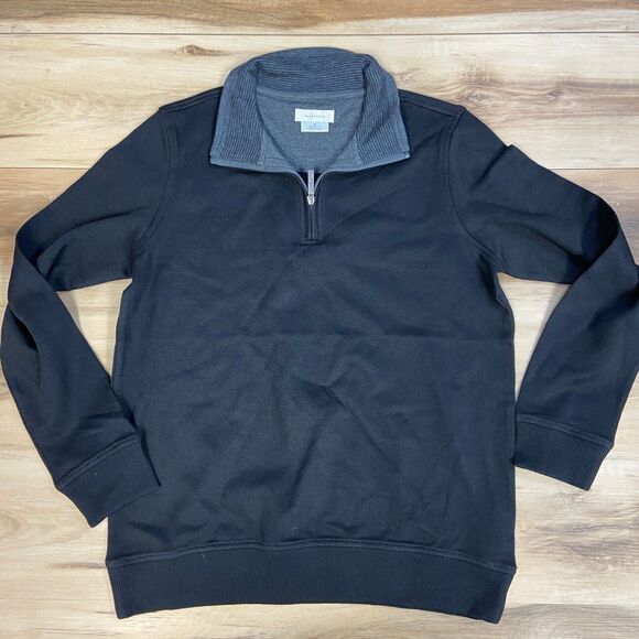 Van Heusen Sweater Mens Medium Black Mock Neck 1/4 Zip Long Sleeve - Picture 2 of 6